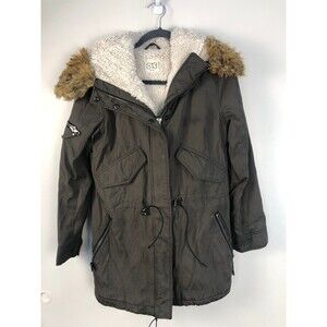 S13 New York Women Sherpa Lined Anorak XS Jacket Military Faux Fur Trim on Hood